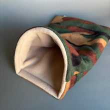 Load image into Gallery viewer, Camo mini set. Tunnel, snuggle sack and toys. Fleece bedding. Hedgehog fleece tunnel and pouch.