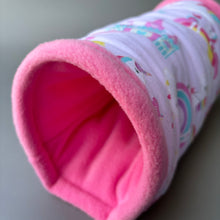 Load image into Gallery viewer, Unicorn stay open tunnel, bunting and toys. Padded fleece tunnel.