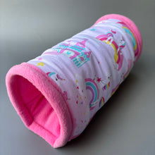 Load image into Gallery viewer, Unicorn stay open tunnel, bunting and toys. Padded fleece tunnel.