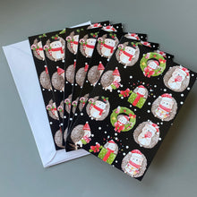 Load image into Gallery viewer, Pack of 6 hedgehogs Christmas cards. Festive hedgehog cards.