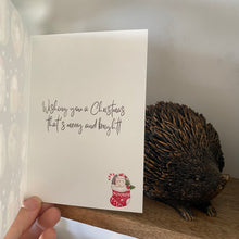 Load image into Gallery viewer, Pack of 6 hedgehogs Christmas cards. Festive hedgehog cards.