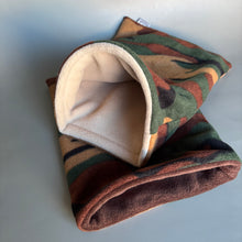 Load image into Gallery viewer, Camo mini set. Tunnel, snuggle sack and toys. Fleece bedding. Hedgehog fleece tunnel and pouch.