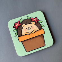 Load image into Gallery viewer, Hedgehog in plant pot coaster. Animal lover gift.