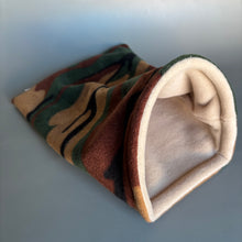 Load image into Gallery viewer, Camo mini set. Tunnel, snuggle sack and toys. Fleece bedding. Hedgehog fleece tunnel and pouch.