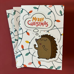 Pack of 6Merry Christmas hedgehog cards. Festive hedgehog cards.