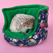 Load image into Gallery viewer, Tropical Jungle cuddle cup. Pet sofa. Hedgehog and small guinea pig bed. Small pet beds. Fleece sofa bed.