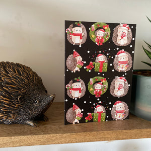 Pack of 6 hedgehogs Christmas cards. Festive hedgehog cards.