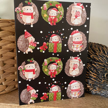 Load image into Gallery viewer, Pack of 6 hedgehogs Christmas cards. Festive hedgehog cards.