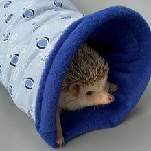 Load image into Gallery viewer, Hot air balloon stay open tunnel. Padded fleece tunnel. Tube. Padded tunnel for hedgehogs, rats and small pets. Small pet cosy tunnel.