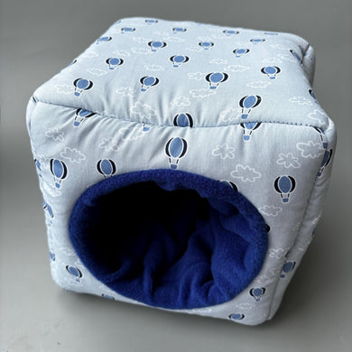 Hot air balloon cosy cube house. Hedgehog and guinea pig cube house. Padded fleece lined house.