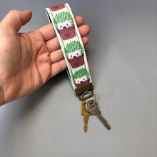 Load image into Gallery viewer, Cactus hedgehog wristlet keychain. Hedgehog keyring.