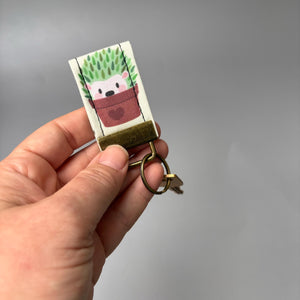 Hedgehog  keyring . Cactus hedgehog keyring. Hedgehog key fob.