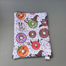 Load image into Gallery viewer, Halloween donuts snuggle sack. Sleeping bag for hedgehogs or guinea pigs. Fleece lined.