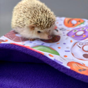 Halloween donuts snuggle sack. Sleeping bag for hedgehogs or guinea pigs. Fleece lined.