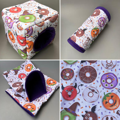 Halloween donuts full cage set. Cube house, snuggle sack, tunnel cage set for hedgehog or small pet.