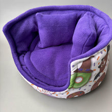 Load image into Gallery viewer, LARGE Halloween donuts cuddle cup. Pet sofa. Guinea pig bed. Pet beds. Fleece bed. Fleece sofa. Pet sofa.