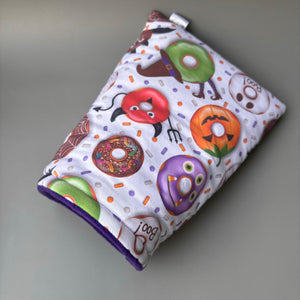 Halloween mummy and ghosts cosy snuggle cave. Padded stay open snuggle sack. Hedgehog bed. Fleece pet bedding.