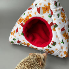 Load image into Gallery viewer, Christmas gingerbread man tent house. Hedgehog and small animal house. Padded fleece lined house.