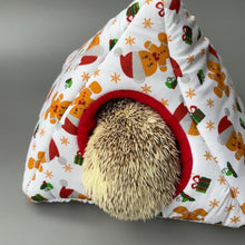 Load image into Gallery viewer, Christmas gingerbread man tent house. Hedgehog and small animal house. Padded fleece lined house.