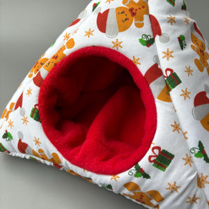 Christmas gingerbread man tent house. Hedgehog and small animal house. Padded fleece lined house.