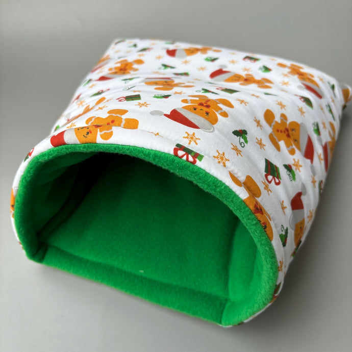 LARGE Christmas gingerbread man cosy snuggle cave. Padded stay open snuggle sack. Fleece pet bed. Stay open padded cave.