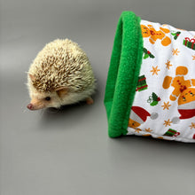 Load image into Gallery viewer, Christmas gingerbread man stay open tunnel. Padded fleece tunnel. Tube for hedgehogs, rats and small pets. Small pet cosy tunnel.