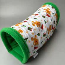 Load image into Gallery viewer, Christmas gingerbread man stay open tunnel. Padded fleece tunnel. Tube for hedgehogs, rats and small pets. Small pet cosy tunnel.