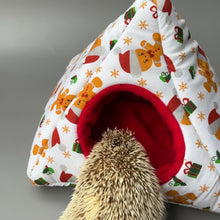 Load image into Gallery viewer, Christmas gingerbread man full cage set. Tent house, snuggle sack, tunnel cage set for hedgehog or small pet.