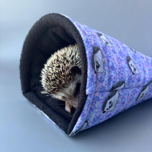 Load image into Gallery viewer, Happy Quills hedgehog cosy snuggle cave. Padded stay open snuggle sack. Hedgehog bed. Fleece pet bedding.