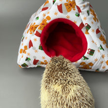 Load image into Gallery viewer, Christmas gingerbread man tent house. Hedgehog and small animal house. Padded fleece lined house.