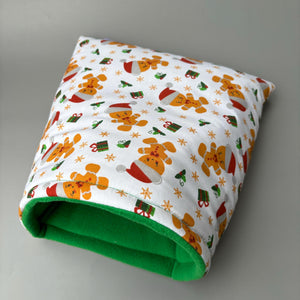 LARGE Christmas gingerbread man cosy snuggle cave. Padded stay open snuggle sack. Fleece pet bed. Stay open padded cave.