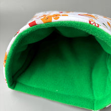 Load image into Gallery viewer, LARGE Christmas gingerbread man cosy snuggle cave. Padded stay open snuggle sack. Fleece pet bed. Stay open padded cave.