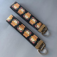 Load image into Gallery viewer, Hedgehog in plant pot wristlet keychain. Hedgehog keyring. Hedgehog wrist strap keyring.