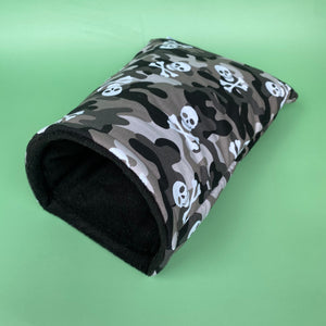 Camo skulls cosy snuggle cave. Padded stay open snuggle sack. Hedgehog bed.