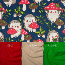 Load image into Gallery viewer, Hedgehogs with Mushroom Hats snuggle sack or snuggle pouch. Fleece lined sleeping bag.