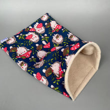 Load image into Gallery viewer, Hedgehogs with Mushroom Hats snuggle sack or snuggle pouch. Fleece lined sleeping bag.