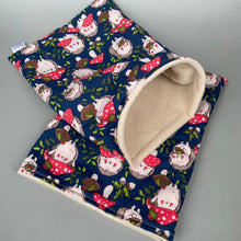 Load image into Gallery viewer, Hedgehogs with Mushroom Hats snuggle sack or snuggle pouch. Fleece lined sleeping bag.